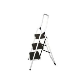 Escabeau acier 3 marches metal antiderapantes blanc garde-corps