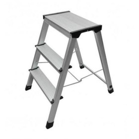 Escabeau acier 3 marches metal revetement antiderapant blanc