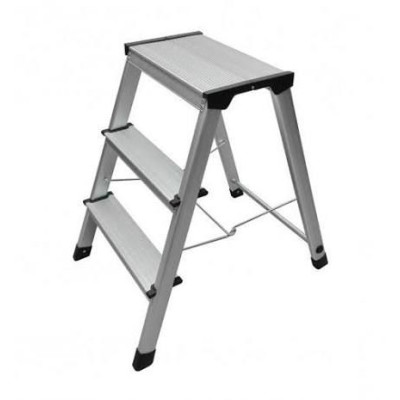 Escabeau acier 3 marches metal revetement antiderapant blanc