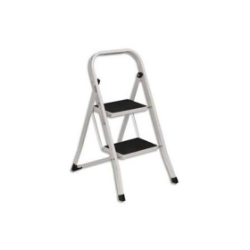 Escabeau acier 2 marches metal revetement antiderapant blanc