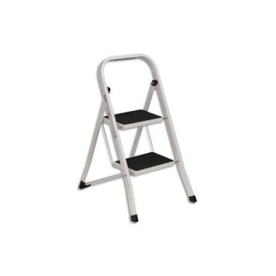 Escabeau acier 2 marches metal revetement antiderapant blanc