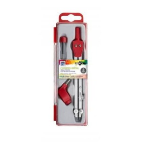 Coffret 3 pieces compas mine avec etui de mine metal rouge