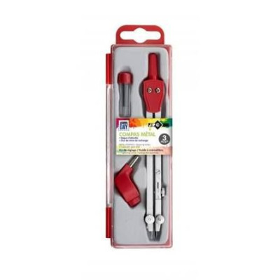 Coffret 3 pieces compas mine avec etui de mine metal rouge