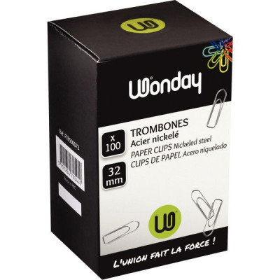Boite de 1000 trombones 32 mm acier nickele bout chevron
