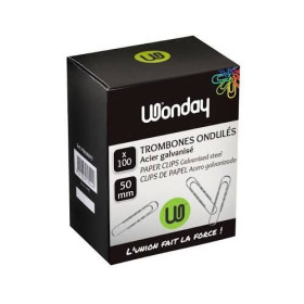 Boite de 100 trombones 50 mm galvanises bout rond forme ondulee