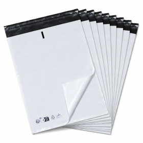 Enveloppe Plastique d'expédition blanche 120mic 25x35cm pack de 100 indéchirable