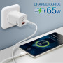 Chargeur secteur rapide 65W triple USB USB-A et 2 x USB-C