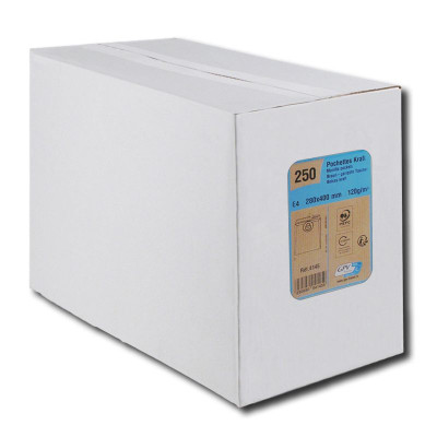 Boîte de 250 pochettes kraft brun E4 280x400 120 g/m² bande de protection
