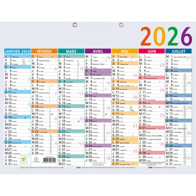 Calendrier Multicolore 43 x 33,5 cm Semestriel 2027 - Multicolore