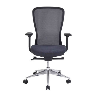 Siège de bureau konfort ergonomique assise tissu gris nuage - dossier filet noir