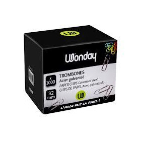 Boite de 1000 trombones 32 mm galvanises bout chevron