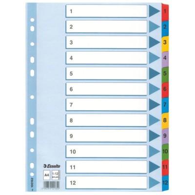 Intercalaire carton, A4, 12 touches numeriques Esselte, Multicolore