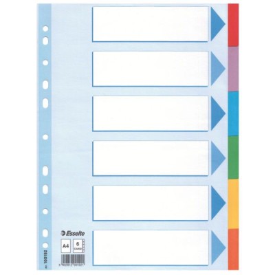 Intercalaire carton, A4, 6 touches Esselte, Multicolore
