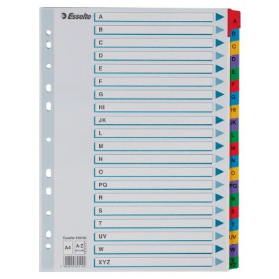 Intercalaire carton, A4, A-Z touches Esselte, Multicolore