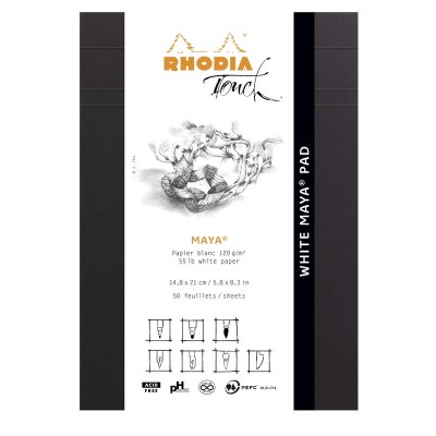 Rhodia Touch - WHITE Maya Pad - bloc agrafé A5 50f uni papier Maya blanc 120g