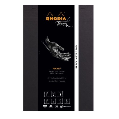 Rhodia Touch - BLACK Maya Pad - bloc agrafé A4+ 50f uni papier Maya NOIR 120g