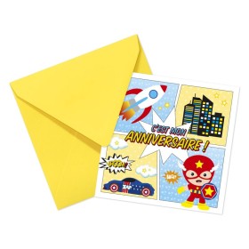SET INVITATION ANNIVERSAIRE, 8 cartes simples 116x116 + 8 enveloppes 120x120, Su