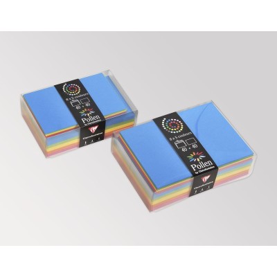 Coffret 40 enveloppes 90x140 + 40 cartes 82x128 Eté (5 couleurs)