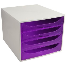 ECOBOX 4 tiroirs gris/violet transparent