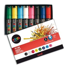 Uniball Posca Pochette 8 marqueurs peinture à eau, encre pigmentation assortie,