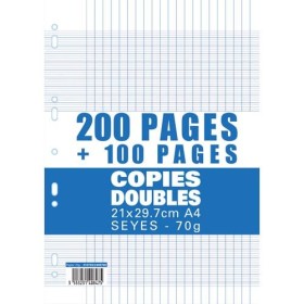 Lot de 300 pages copies doubles grand format A4 grands carreaux Seyès 70g perfor