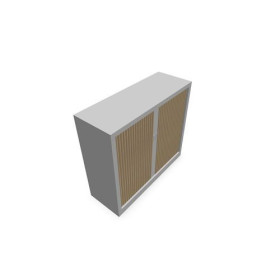 Armoire à rideaux H. 105 x L. 120 x P. 43 cm - corps blanc - rideaux chêne clair
