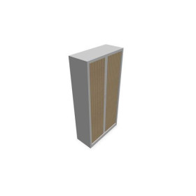 Armoire à rideaux H. 198 x L. 100 x P. 43 cm - corps blanc - rideaux chêne clair