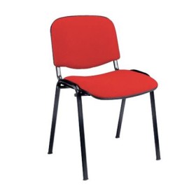 Chaise Visit + assise et dossier tissu Rouge - structure 4 pieds métal noir
