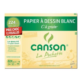 CANSON Pochette Dessin Blanc C à Grain 12 feuilles PRIX CHOC 24 x 32 cm 224g/m²