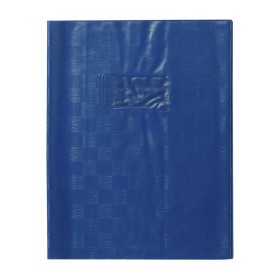 Protège-cahier+Marque-page Grain Madras 22/100ème 17x22 bleu + porte étiquette