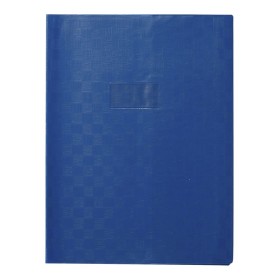 Protège-cahier+Marque-page Grain Madras 22/100ème 24x32 bleu + porte étiquette