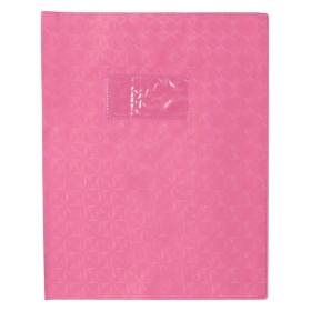 Protège-cahier Grain Losange 18/100ème 17x22 rose + porte étiquette