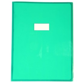 Protège-cahier Cristal Luxe 22/100ème 24x32 transparent vert + porte étiquette