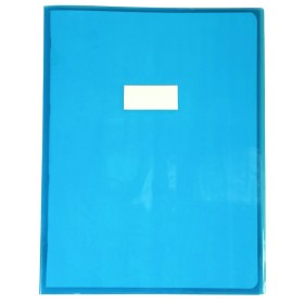 Protège-cahier Cristal Luxe 22/100ème 24x32 transparent bleu + porte étiquette