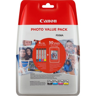 Canon ink 0332C005 CLI-571XL photo Value Pack BK C M Y + Paper
