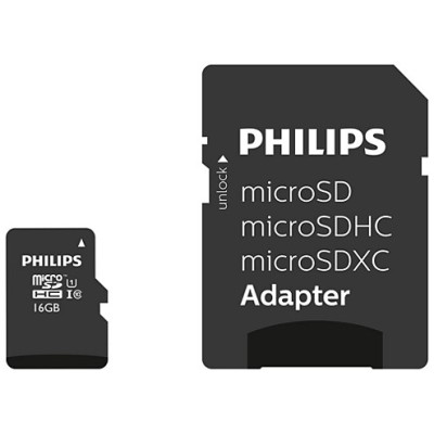 PHILIPS Carte mémoire microSDHC + adaptateur  FM16MP45B 16 Go