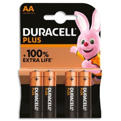 Pack de 4 piles Duracell Plus 100% AA